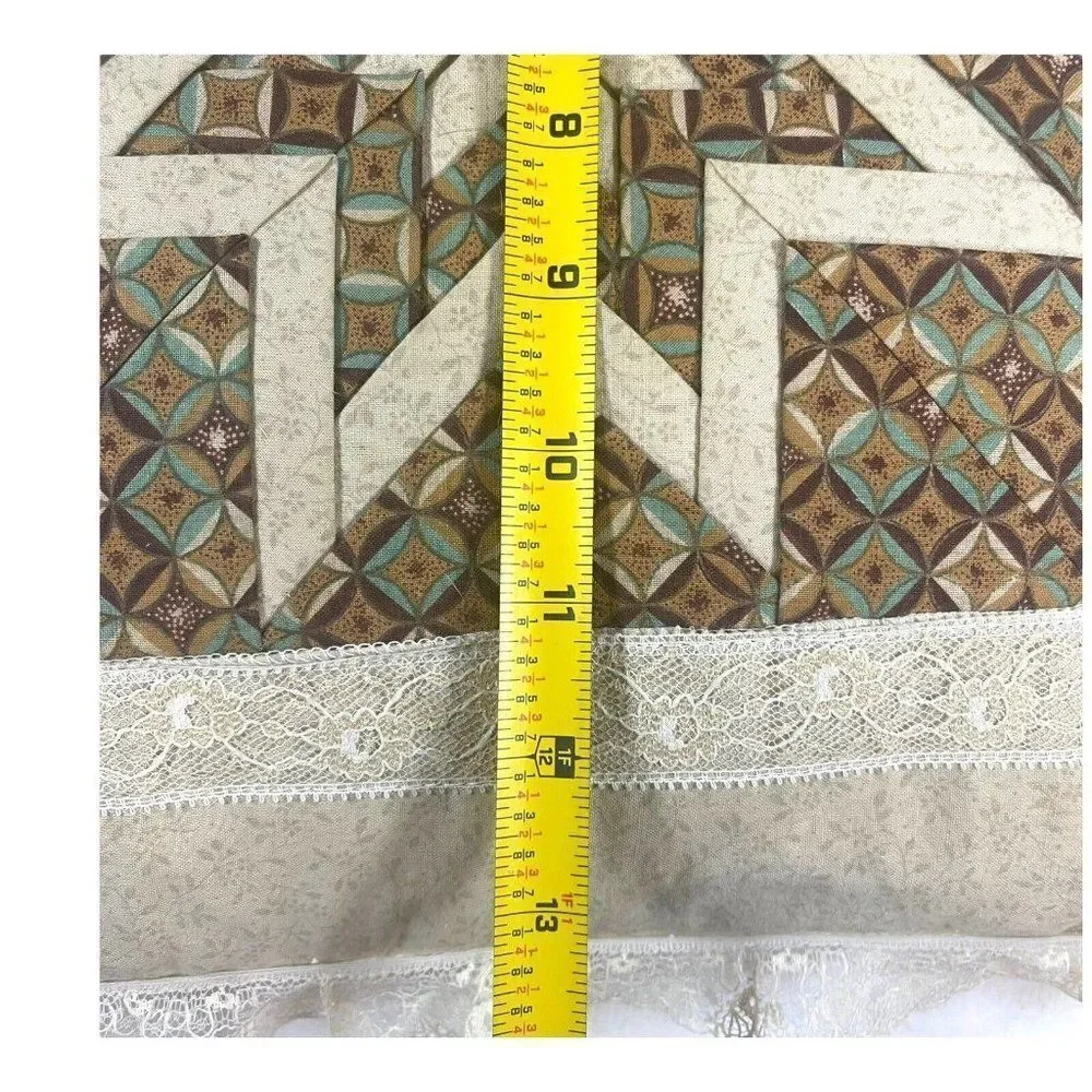 Vintage Victorian 8 Point Lone Star Quilted Pillow 14” Square GrannyCore Lace